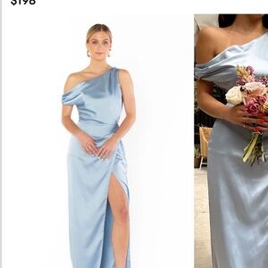 Elegant One-Shoulder Blue Satin Dress